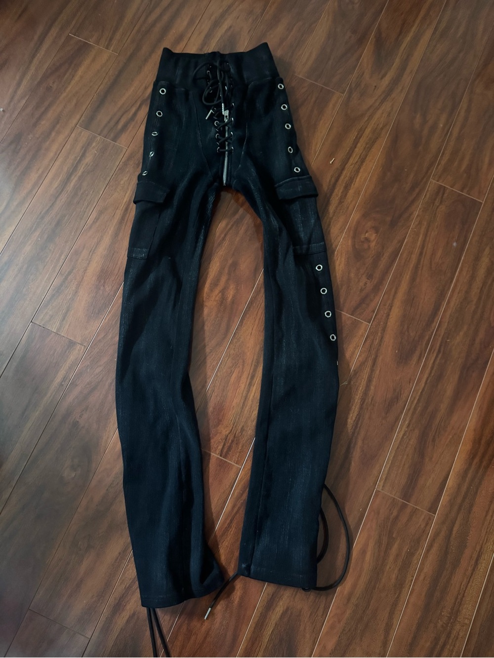 Tordrobes Black Lace-Up High-Waist Women's Pants